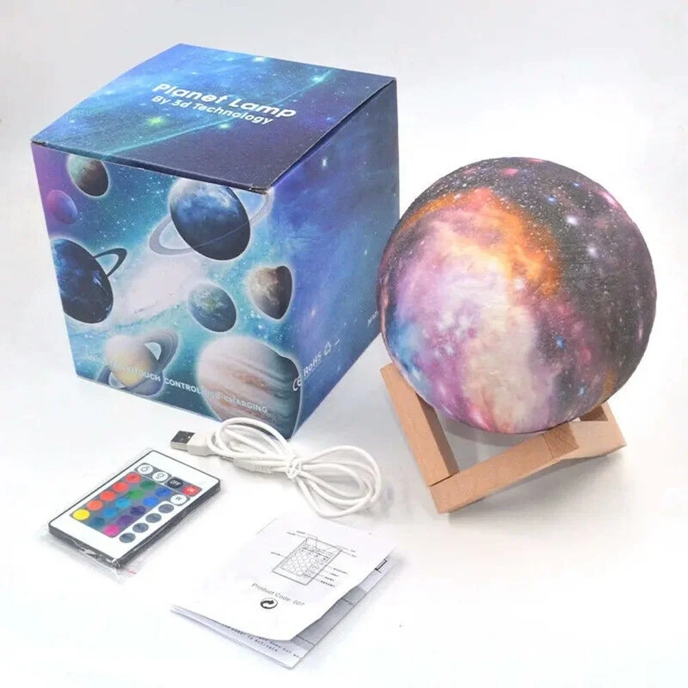 Moon Lamp Night Light Galaxy Lamp 5.9 Inch 16 Colors LED, Wood Stand, Remote